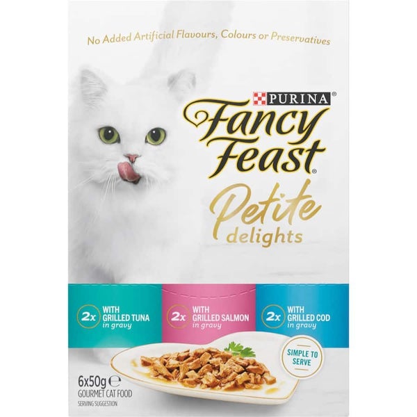 Fancy Feast Petite Delights Wet Cat Food Tuna, Salmon & Cod Pouch 6x50g Carousel 2