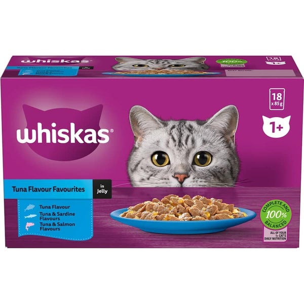 Whiskas Wet Cat Food Tuna Favourites Jelly Pouch 18x85g Carousel 1