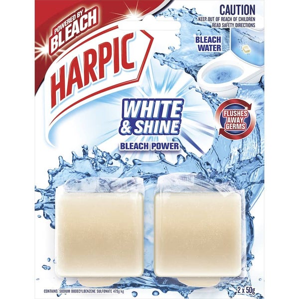 Harpic Toilet Cleaner White & Shine Bleach In Cistern Block 2 pack 100g Carousel 1