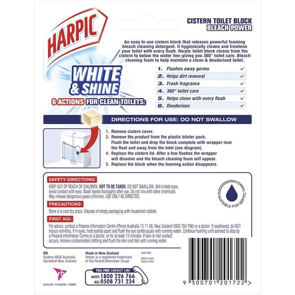 Harpic Toilet Cleaner White & Shine Bleach In Cistern Block 2 pack 100g Carousel 2