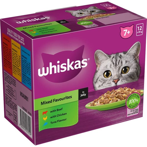Whiskas Senior Wet Cat Food Mixed Favourites In Jelly 7+ Pouch 12x85g Carousel 1