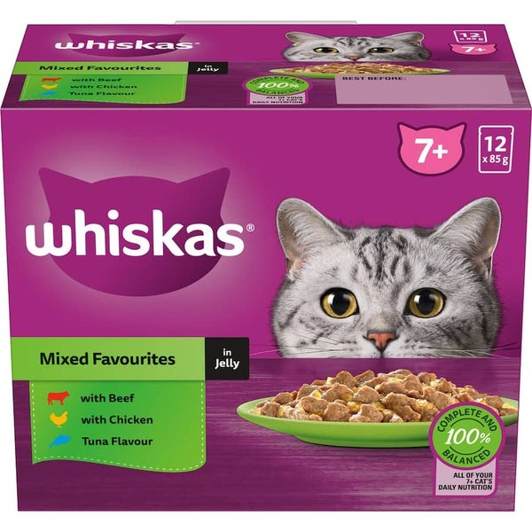 Whiskas Senior Wet Cat Food Mixed Favourites In Jelly 7+ Pouch 12x85g Carousel 2