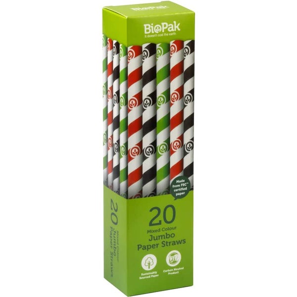 Biopak Biostraws Mixed Colour 10mm X 197mm 20pack Carousel 1