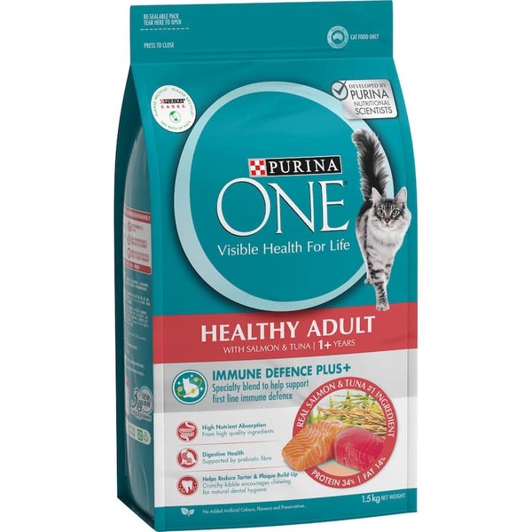 Purina One Healthy Adult Dry Cat Food Salmon & Tuna Bag 1.5kg Carousel 1