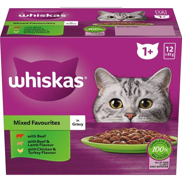 Whiskas Wet Cat Food Mixed Selections In Gravy Pouch 12x85g Carousel 1