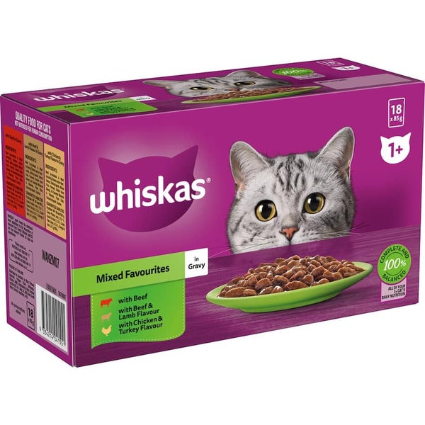 Whiskas Wet Cat Food Mixed Favourites In Gravy Pouch 18x85g Carousel 2