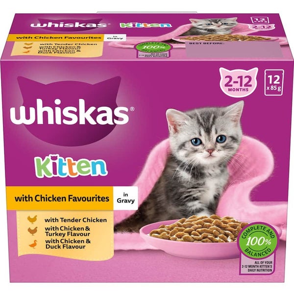 Whiskas Kitten Wet Cat Food Chicken In Gravy Pouch 12x85 Carousel 1