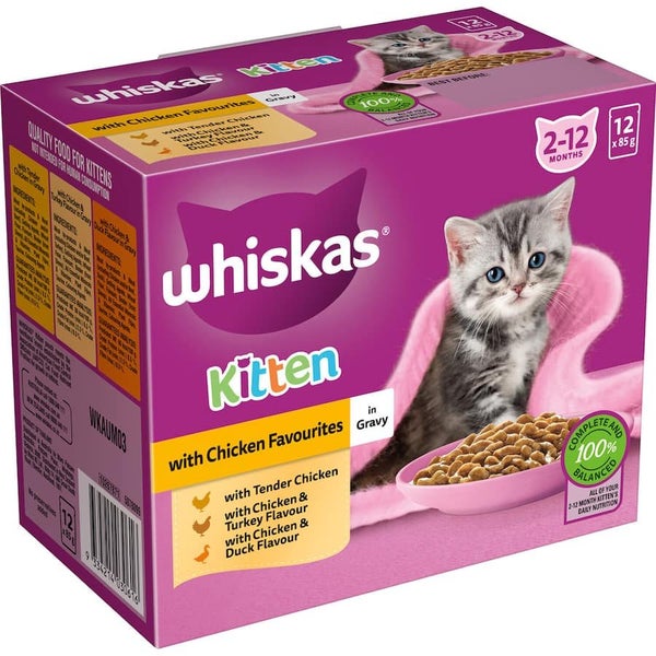 Whiskas Kitten Wet Cat Food Chicken In Gravy Pouch 12x85 Carousel 2