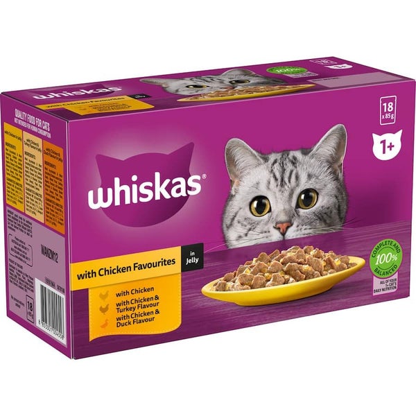 Whiskas Wet Cat Food Chicken Favourites In Jelly Pouch 18x85g Carousel 1