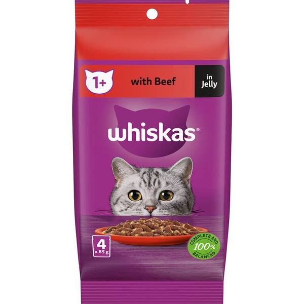Whiskas Wet Cat Food Beef In Jelly Pouch 4x85g Carousel 2