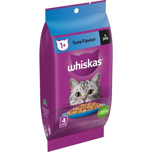 Whiskas Wet Cat Food Tuna Favourites Jelly Bag 4x85g Carousel 1