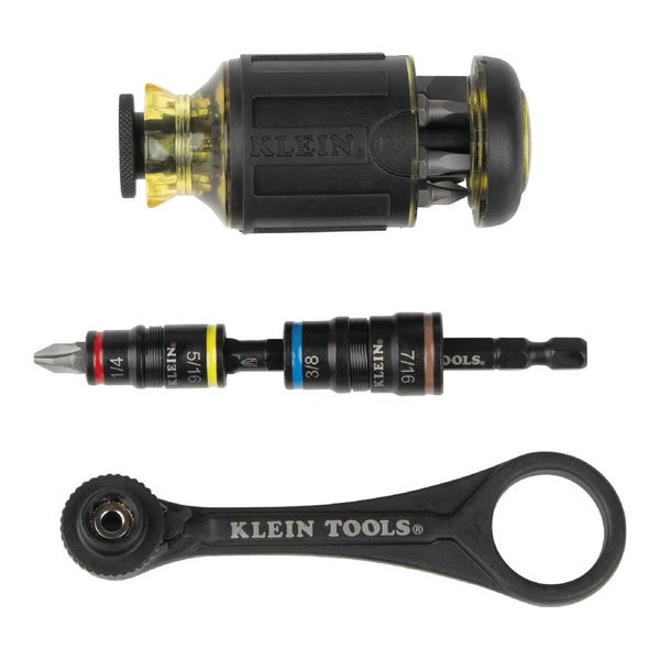Klein Flip Socket, Mini Ratchet & Multi Bit Driver 3pc Set Carousel 1