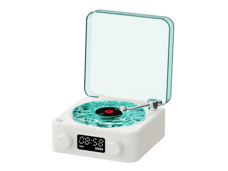 The Waves Bluetooth Vinyl Player Vintage Vinyl Record Bluetooth Speaker White Carousel 1