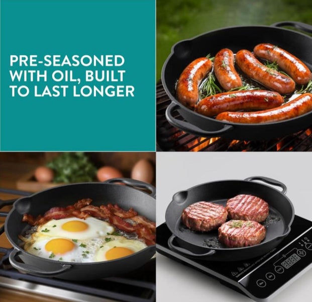 25cm Cast Iron Grill Skillet with Two Handles Carousel 2