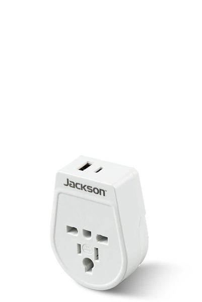 Jackson Slim USA & UK to NZ Travel Adapter with USB-A & C White Carousel 1