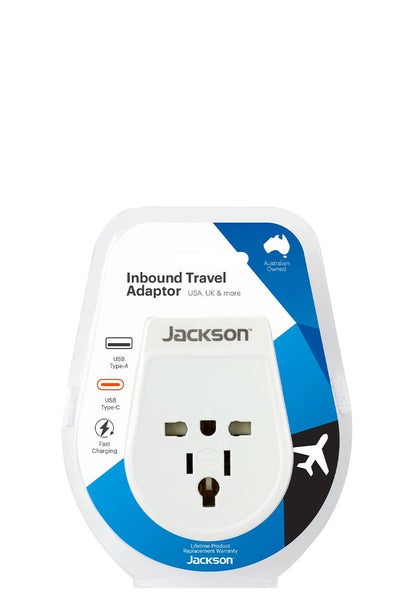 Jackson Slim USA & UK to NZ Travel Adapter with USB-A & C White Carousel 3