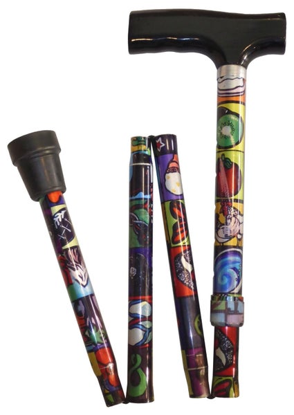 Folding T Handle Cane - Kiwiana Pattern Lightweight Walking Stick Carousel 2