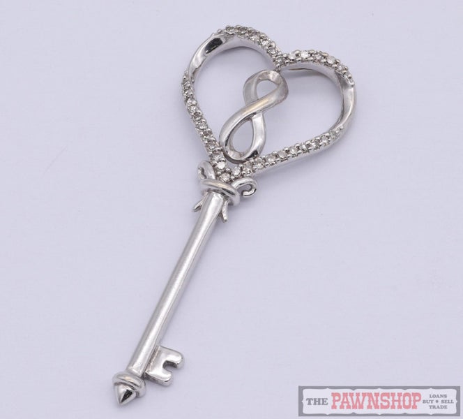 10ct White Gold Diamond Infinity Heart Key Pendant Carousel 1