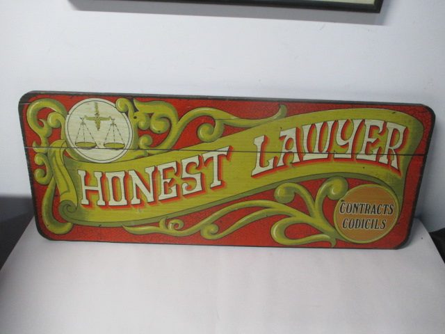 "HONEST LAWYER" COLOURFUL SIGN / TIMBER Carousel 1