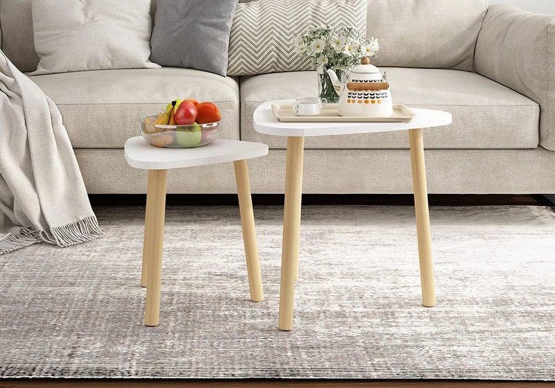 Wood Coffee Table Set 2 Nest Sofa Bed Side Dining Nightstand Cocktail Tea Cafe Carousel 1