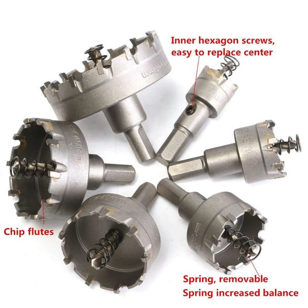 6Pcs 22-65mm HSS Hole Saw Set Tungsten Carbide Tip TCT Metal Cutter Core CHK12N Carousel 1