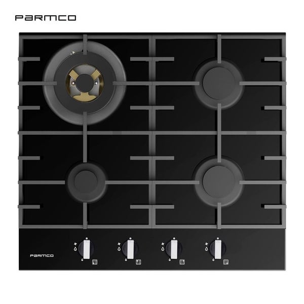 Parmco 600mm Hob, 3 Burner + Wok, Gas, Black Glass Carousel 1