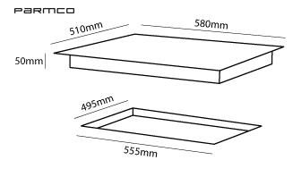 Parmco 600mm Hob, 3 Burner + Wok, Gas, Black Glass Carousel 2