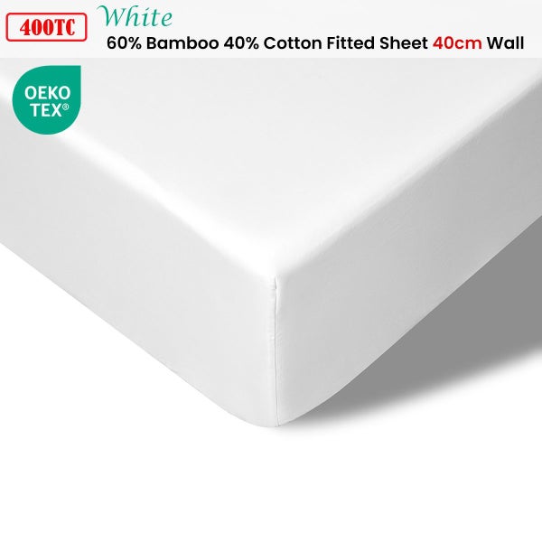 Accessorize 400TC White Bamboo Cotton Fitted Sheet 40cm Wall Carousel 2