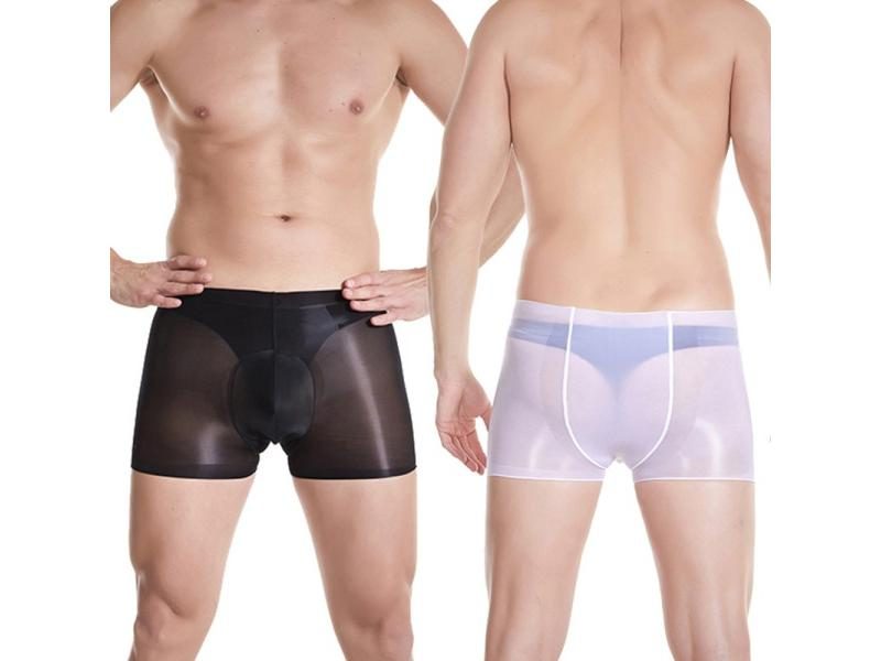 Ultra Thin Seamless Oil Shiny Boxers Bulge Pouch See Through Smooth Underpant Carousel 1