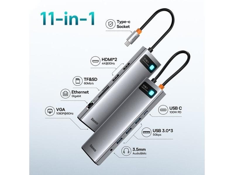 Baseus USB C HUB 9 11 In 1 For MacBook With HDMI VGA USB 3.0 RJ45 SD Carousel 1
