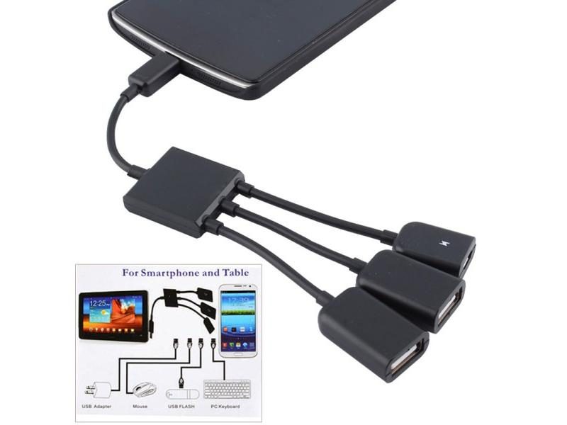 3 In 1 USB OTG Cable Micro USB Hub USB OTG Adapter For Smartphone Tablet Carousel 1