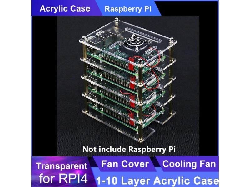 1-10 Layer Raspberry Pi 4 Acrylic Case Transparent Enclosure Cooling Fan Fan Carousel 1