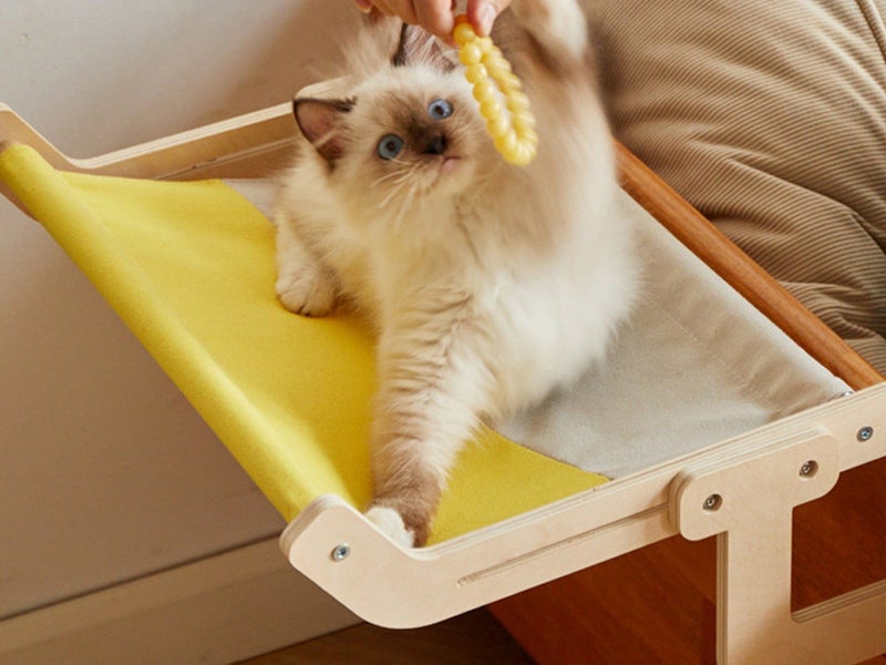 Adjustable Cat Window Perch Cat Hammock Hanging Cat Bed - Grey Yellow Carousel 1