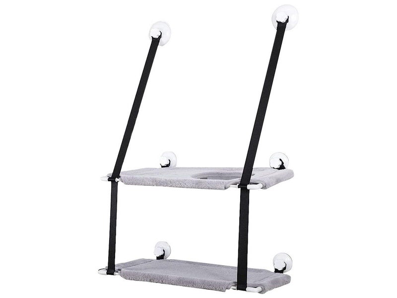 Double Layer Cat Hammock for Window Plush Cat Bed Warm Hanging Nest Grey Carousel 1