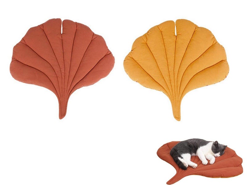 Double-Sided Ginkgo Biloba Shape Dog Cat Bed Mattress Cushion Soft Pad Washable Carousel 1