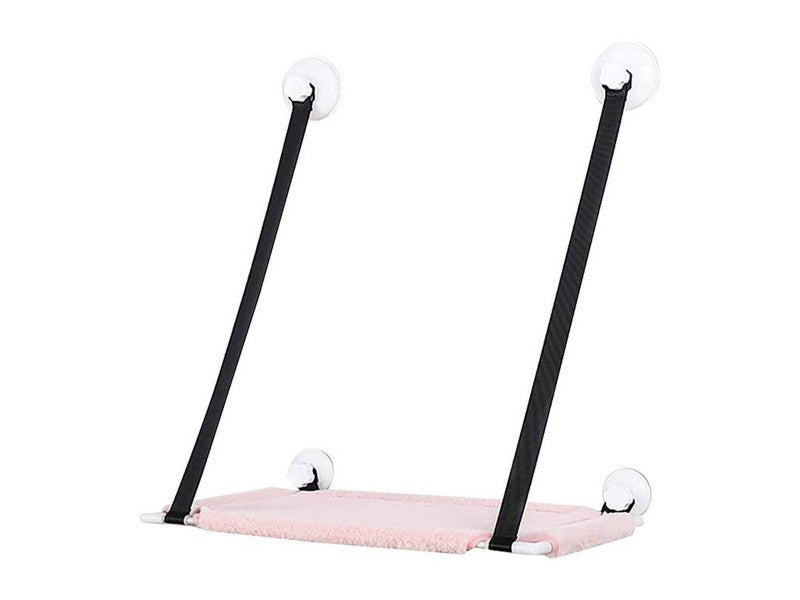 Single Layer Cat Hammock for Window Plush Cat Bed Warm Hanging Nest Pink Carousel 1