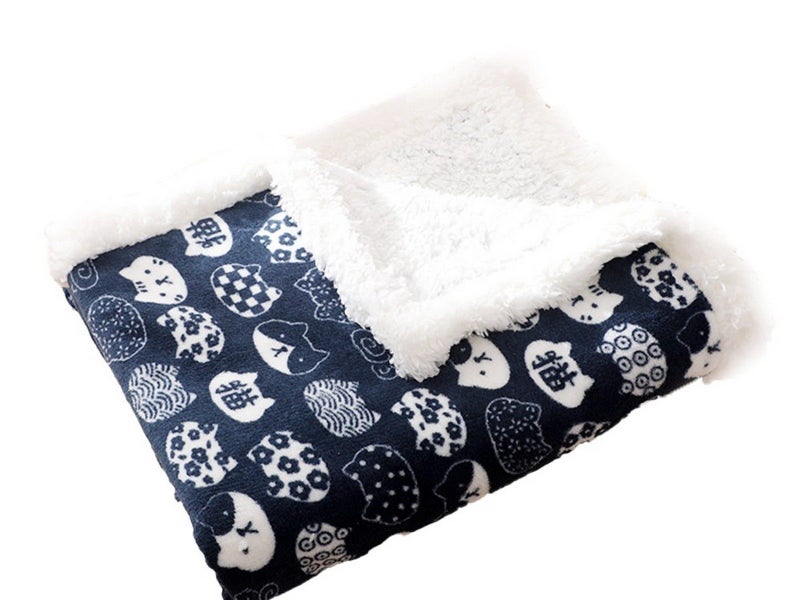 60x40cm Double Layer Pet Cat Winter Warm Blanket Plush Throw Blanket Navy Blue Carousel 1