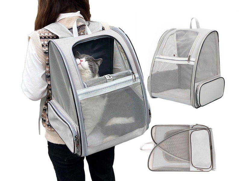 Cat Backpack Carrier Portable Breathable Foldable Outdoor Travel Pet Bag - Grey Carousel 1
