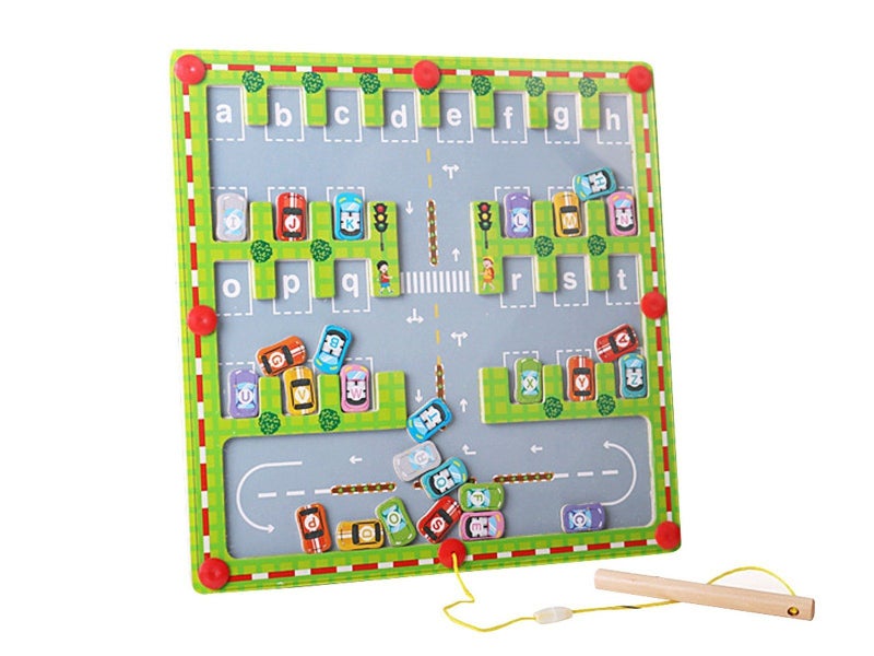 Magnetic Letter Matching Parking Maze Montessori Toddler Early Learning Board Carousel 1