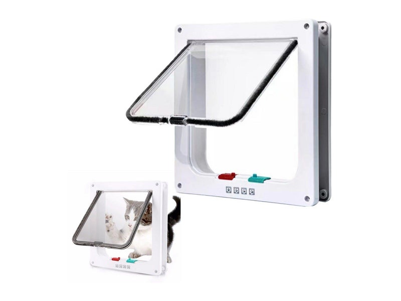 Magnetic Closure Cat Flap Door Frame Pet Entrance Gate for Cats Puppy - White M Carousel 1