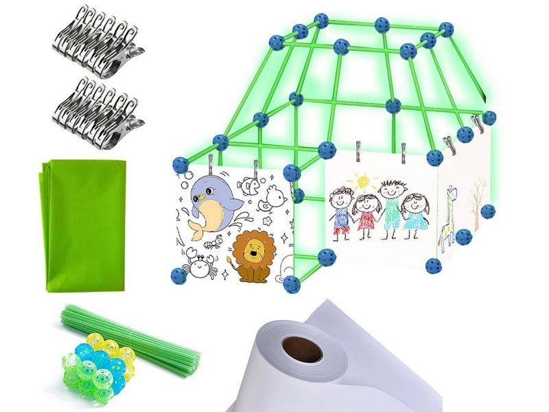 183Pcs Fort Building Toy Kit Painting Cloth Drawing Cloth Clips Set Carousel 1