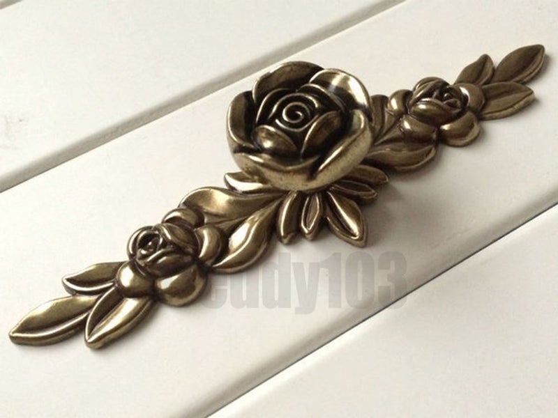 Antique Bronze Rose Pull w Screw for Cabinet Drawer Door Furniture Carousel 1