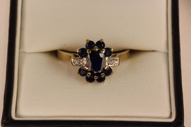 9ct Sapphire & Diamond ‘Halo’ ring Carousel 9