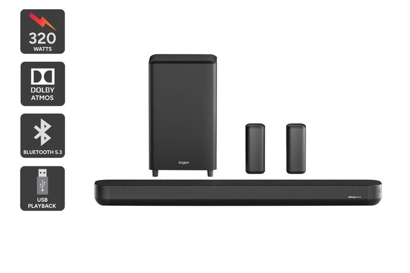 Kogan 5.1.2 Channel 320W Dolby Atmos Soundbar with Subwoofer & Rear Speakers, Carousel 1