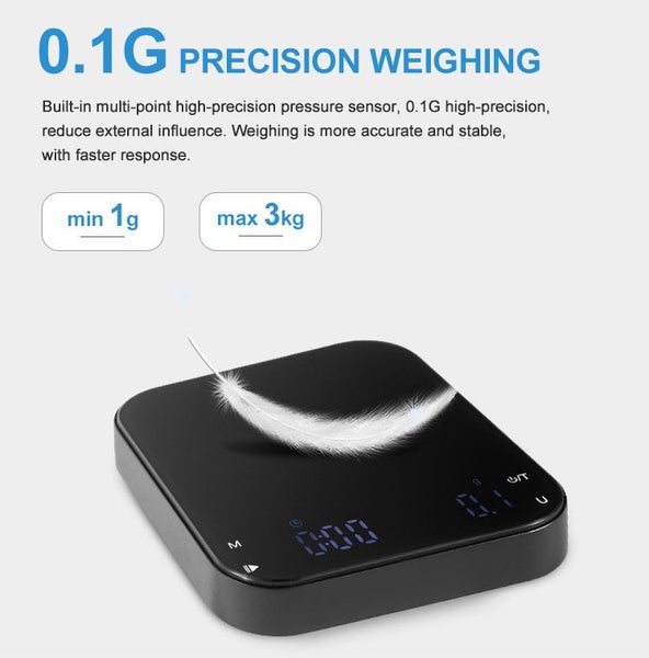3kg/0.1g Digital Coffee Scale LED Invisible Screen Coffee Electronic Scale Carousel 6