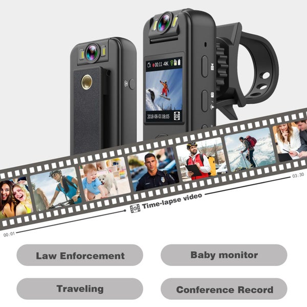 Body Camera 4K 30FPS UHD Recording,1.4 in Screen Recorder Night Vision Lighting Carousel 6