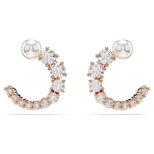 Swarovski Matrix Hoop Earrings w / Crystal Pearls & Rose Gold-Tone Plate Carousel 1