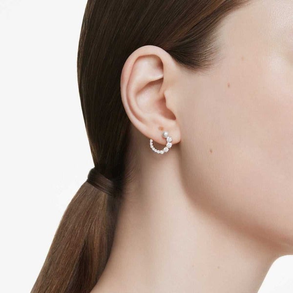 Swarovski Matrix Hoop Earrings w / Crystal Pearls & Rose Gold-Tone Plate Carousel 2