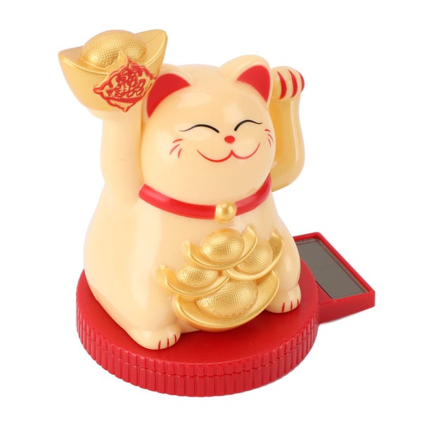 solar lucky cat statue Solar Powered Lucky Cat Rotating Base Fortune Cat Statue Carousel 1