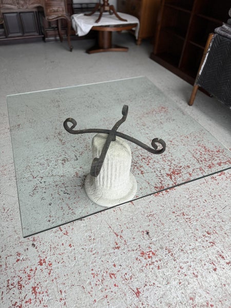 A Quality Concrete Fluted Central Pillar Glass Topped Coffee Table Carousel 2
